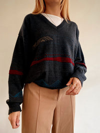 Vintage dunkelgrauer Strickpullover