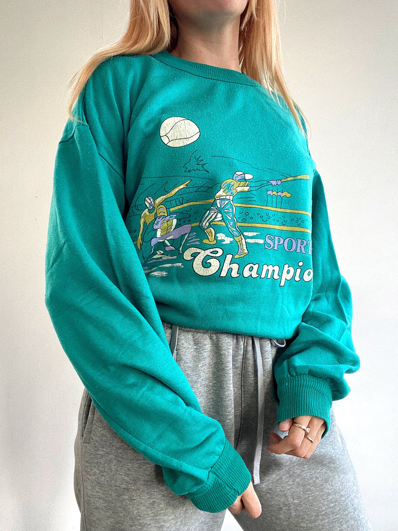 Pull vintage vert turquoise  M