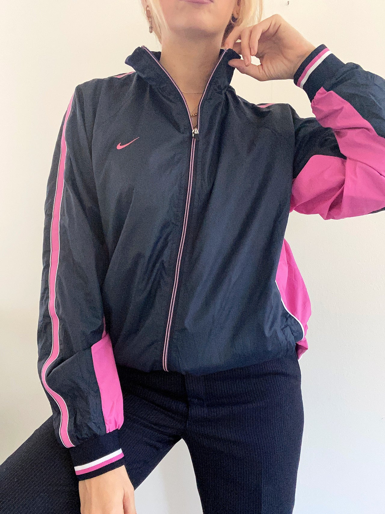 Veste jogging imperméable Nike bleue et rose L