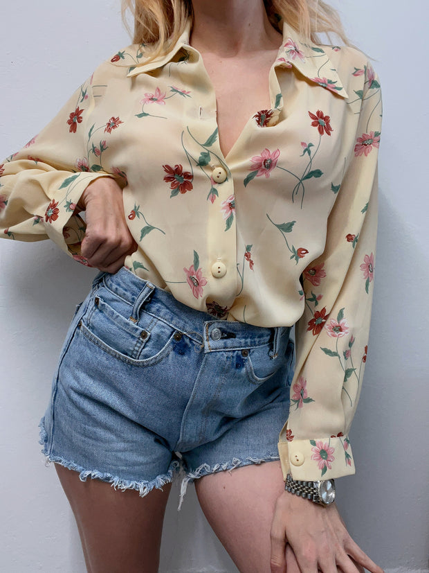 Chemise vintage 80’s 90’s beige à fleurs