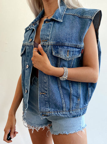 Gilet en jeans vintage bleu clair M