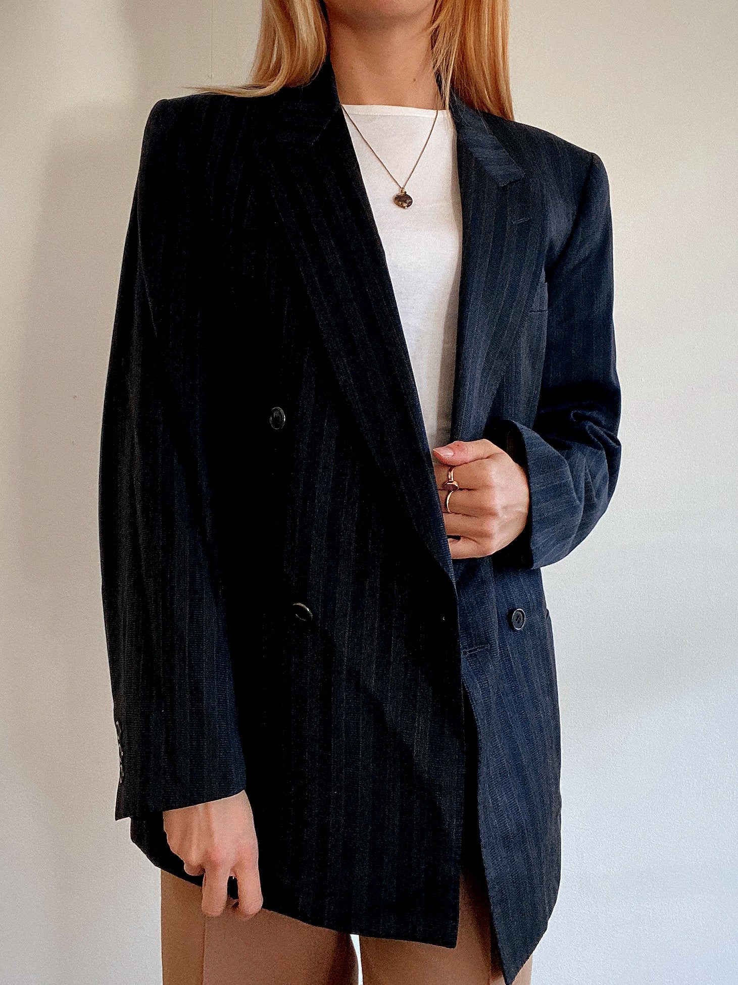 Oversized Black and White Checked Blazer Jacket M/L