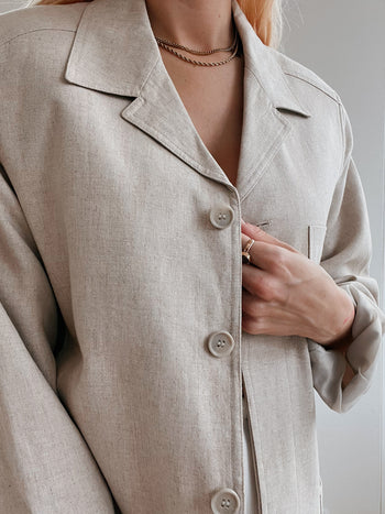 Vintage beige Leinenblazerjacke L