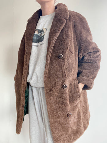 Manteau en fausse fourrure camel