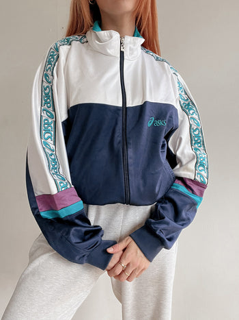 Veste de jogging vintage blanche et bleue ASICS  M