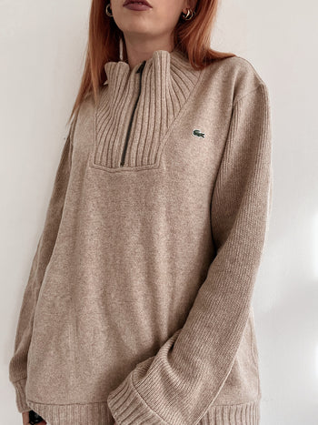 Pull vintage Lacoste beige en laine