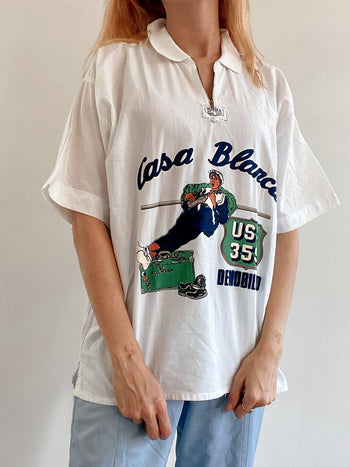 T-shirt polo vintage blanc L