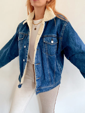 Veste en jeans vintage oversized intérieur mouton M