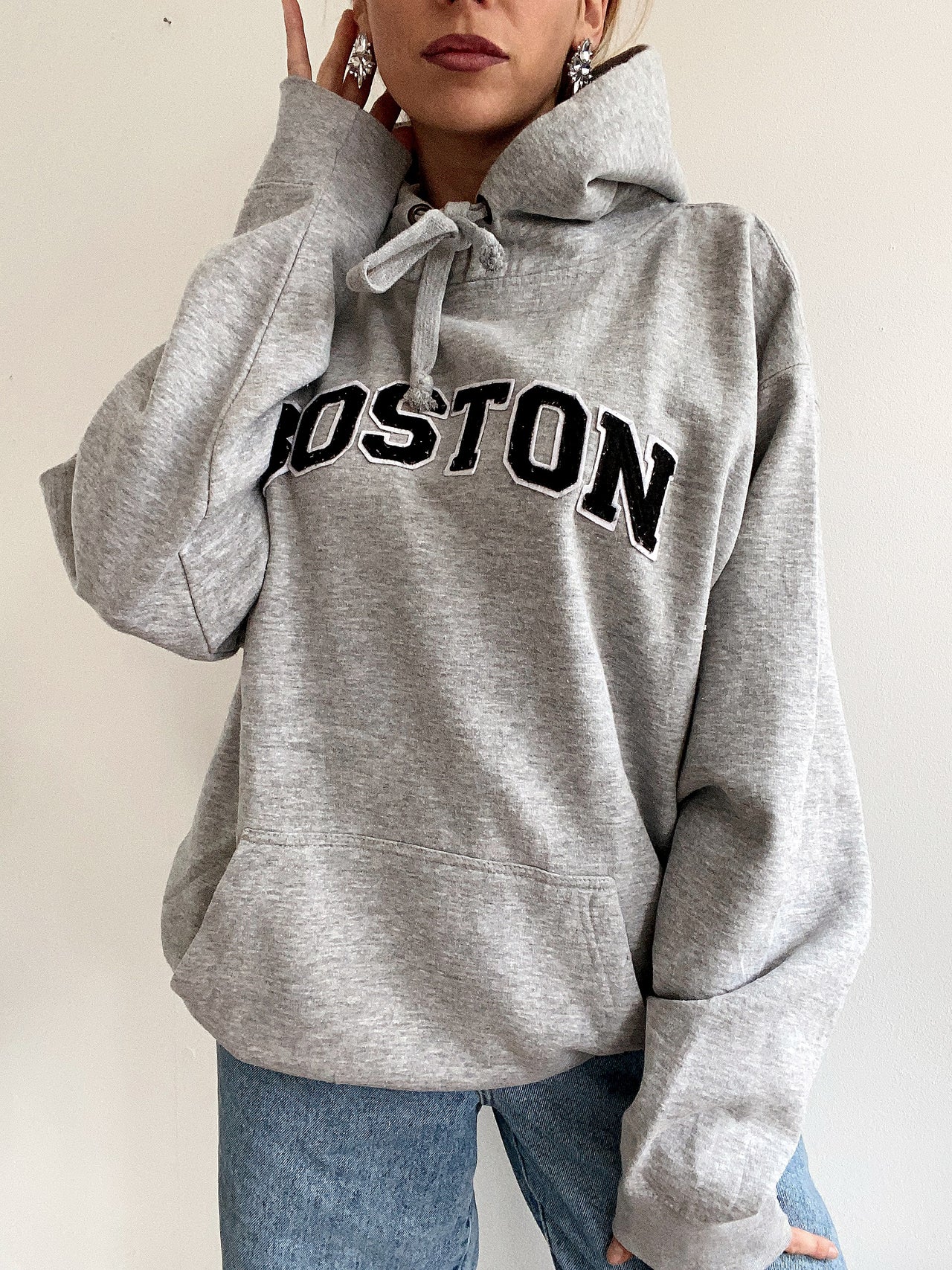 Pull vintage américain gris Boston XL