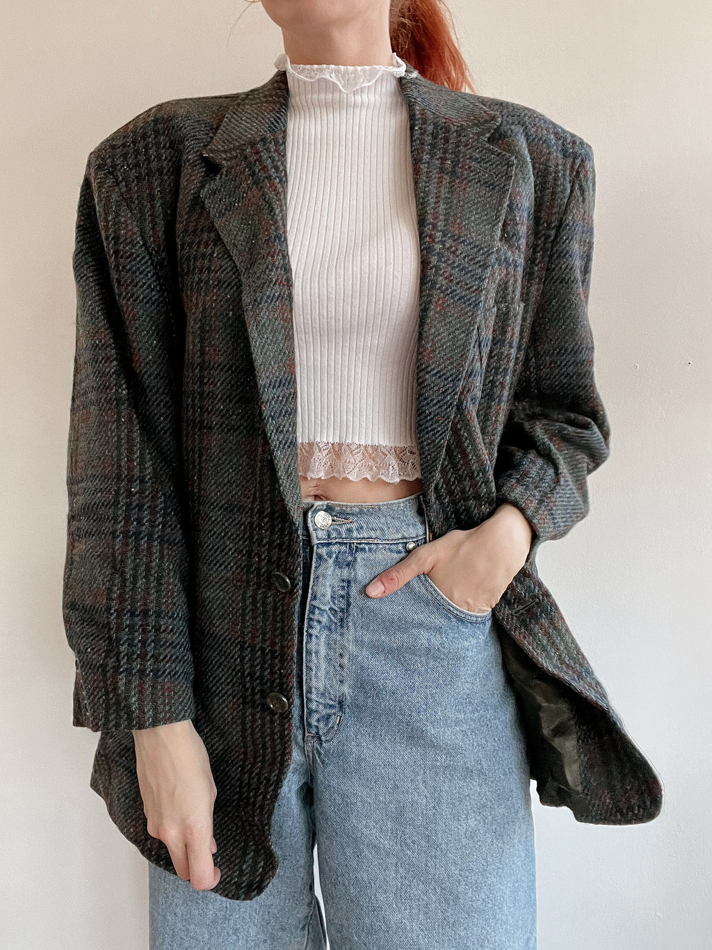 Veste blazer vintage en laine gris/khaki  XL