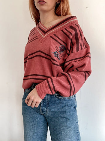 Pull vintage en laine vieux rose M