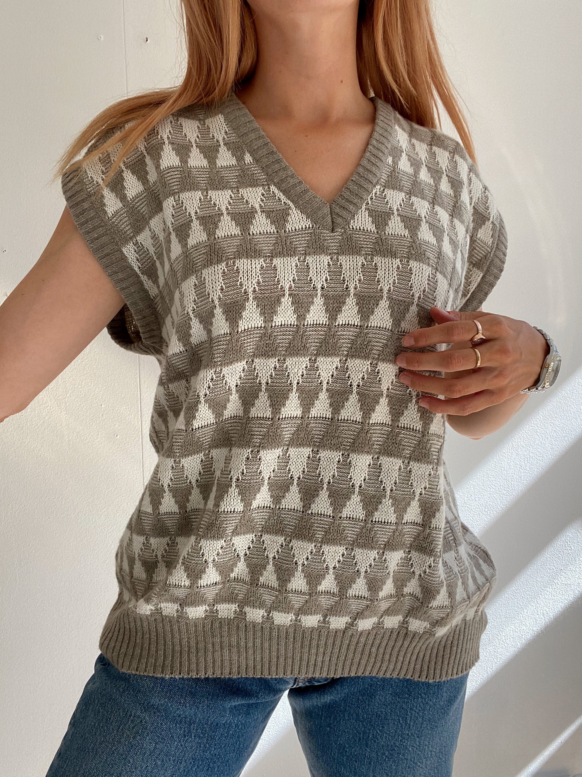 Gilet vintage sans manche en laine beige L