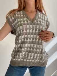 Gilet vintage sans manche en laine beige L