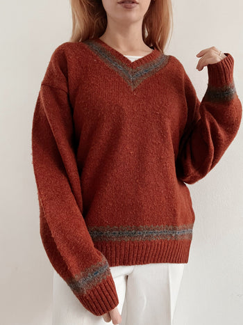 Pull vintage en laine terracotta L