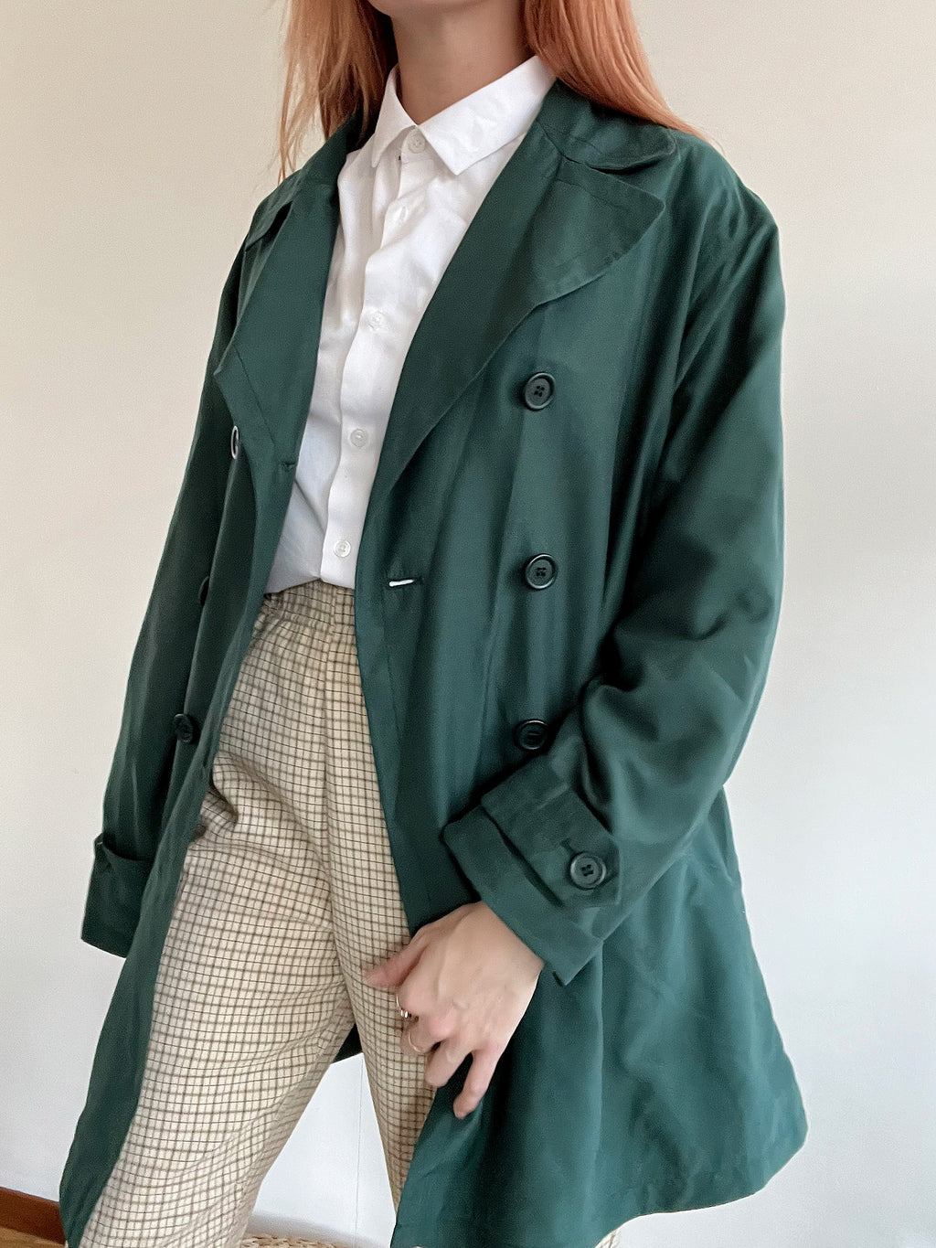 Trench coat vintage vert foncé M oversized