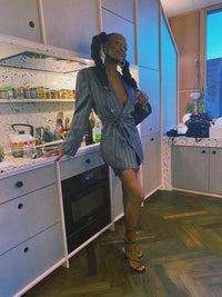 Shiny gray backless upcycled blazer jacket M