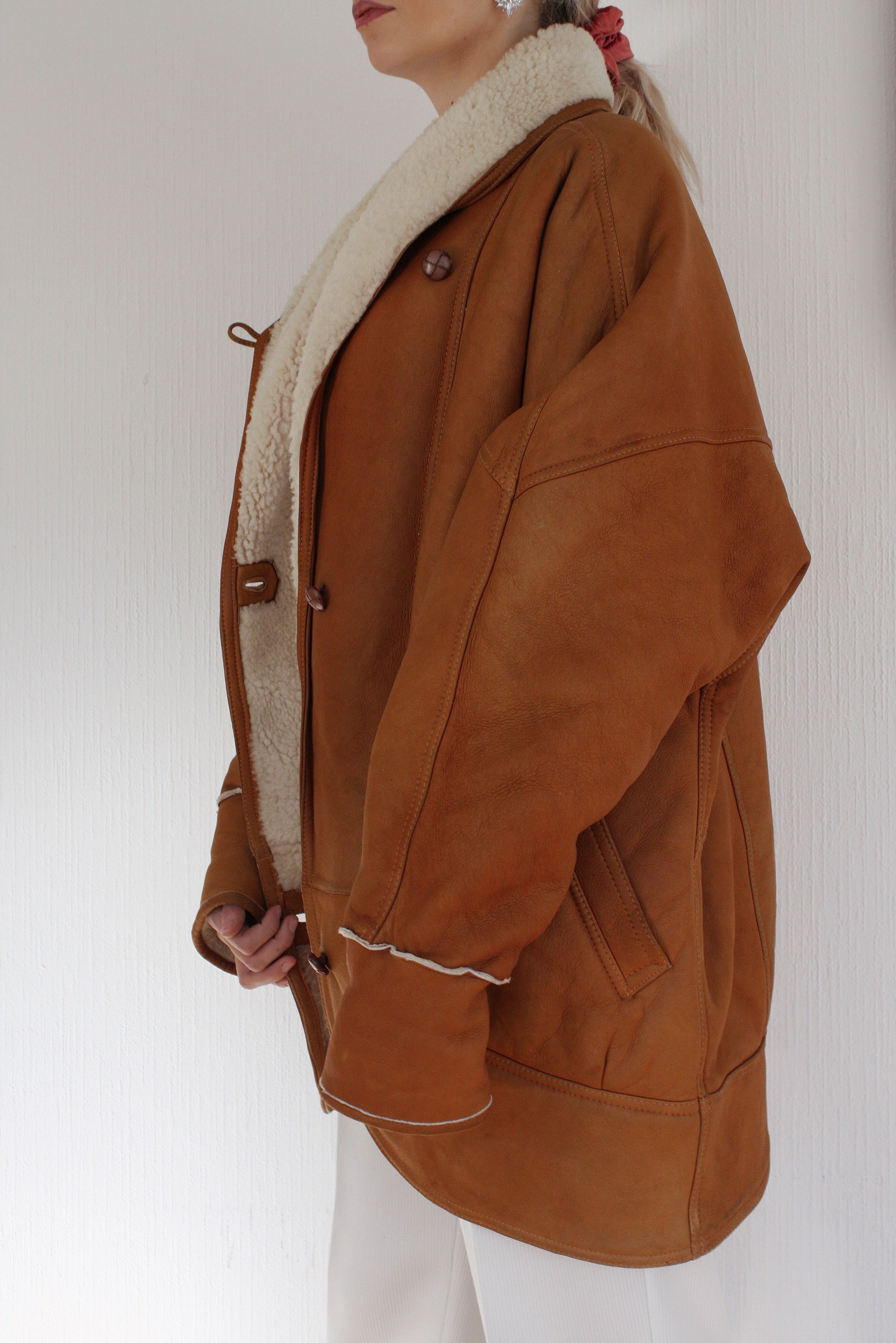 Manteau camel mouton retourné oversized L/ XL