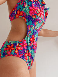 Einteiliger Vintage-Badeanzug mit Blumenmuster M/L