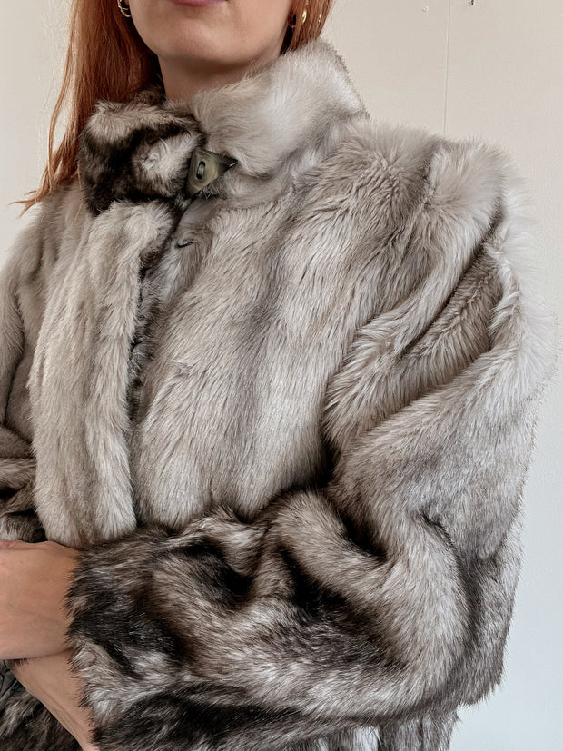 Veste vintage grise en fausse fourrure yéti M