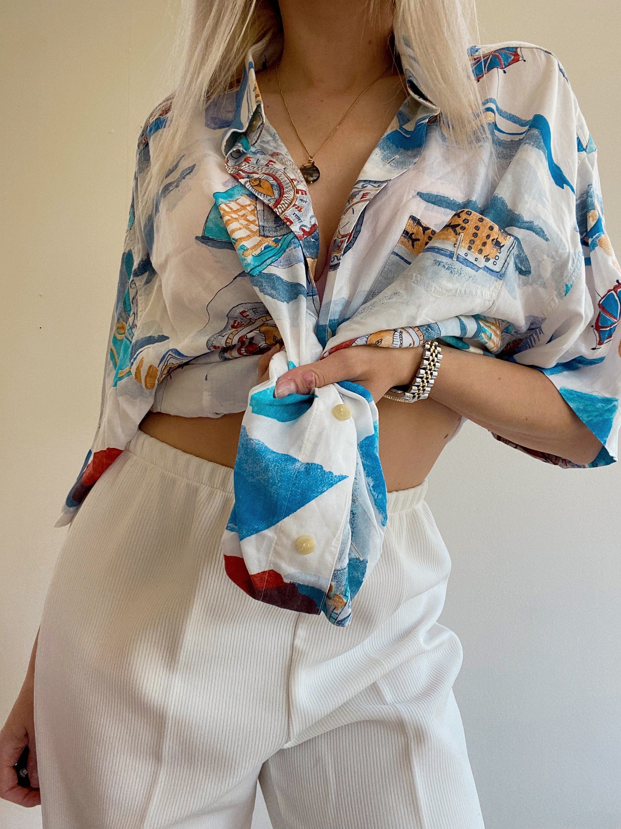 Chemise Vintage 80/90s blanche et bleue