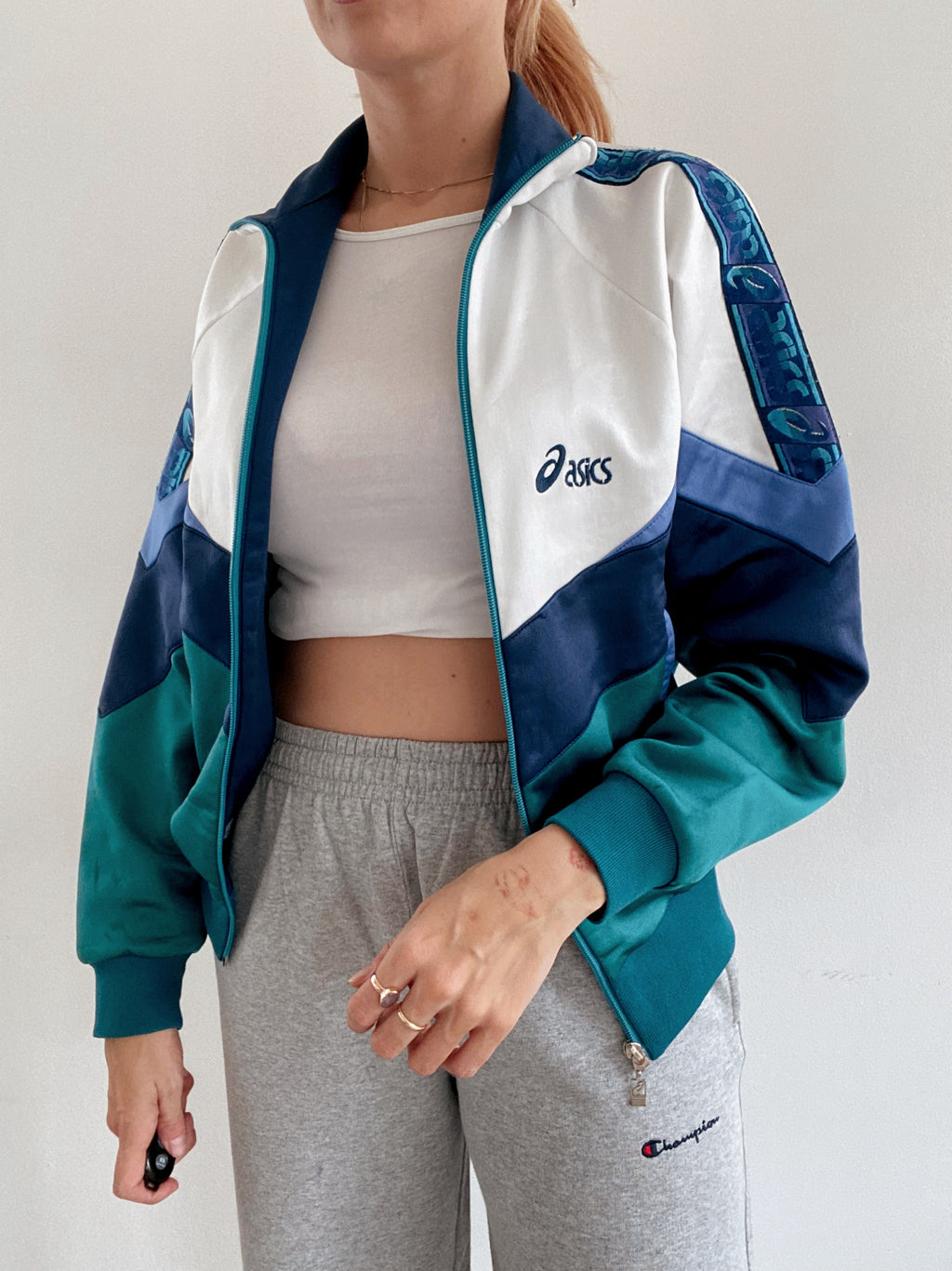 Veste de jogging vintage vert d’eau et bleue ASICS M