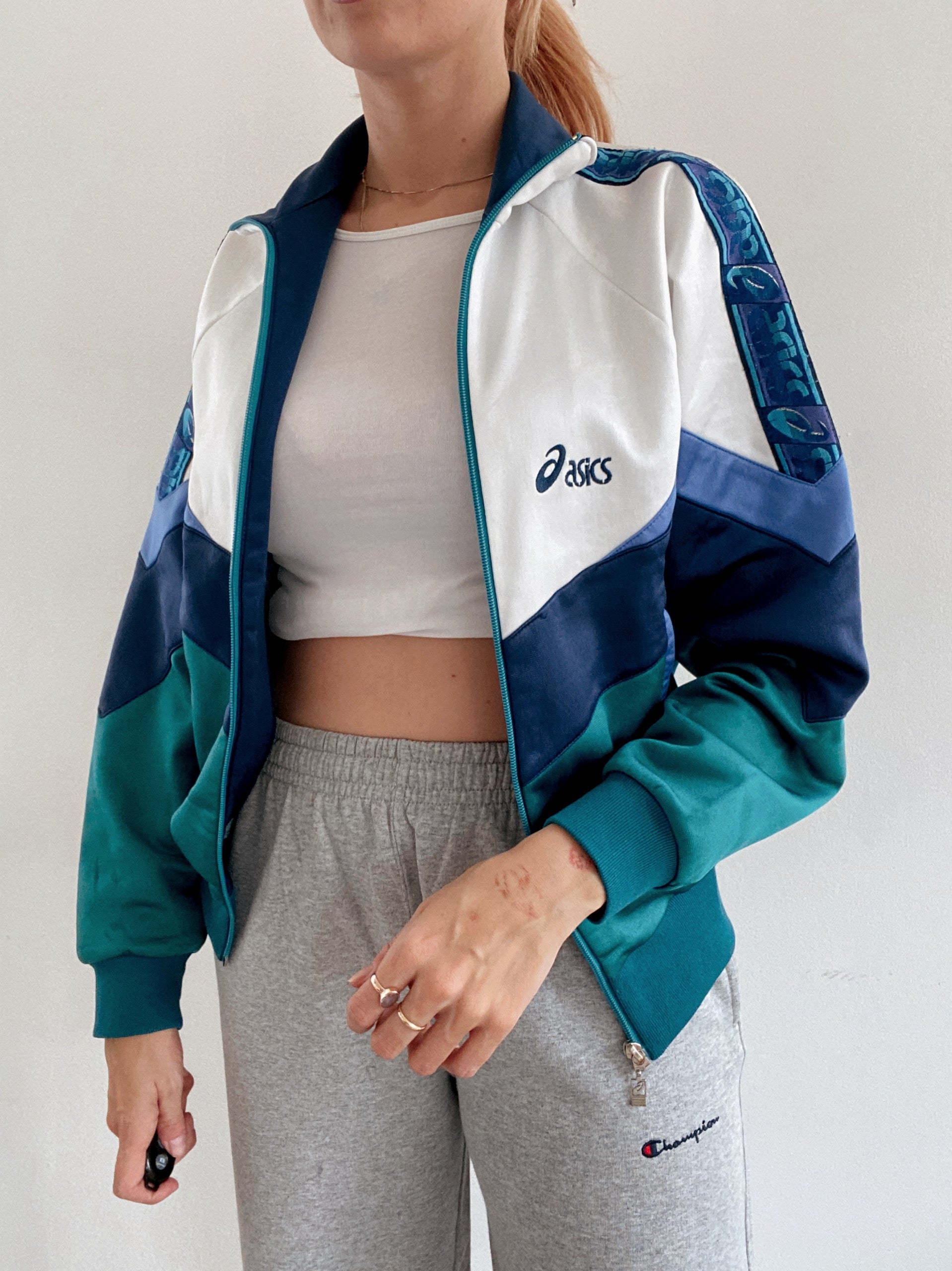 Veste de jogging vintage vert d’eau et bleue ASICS M