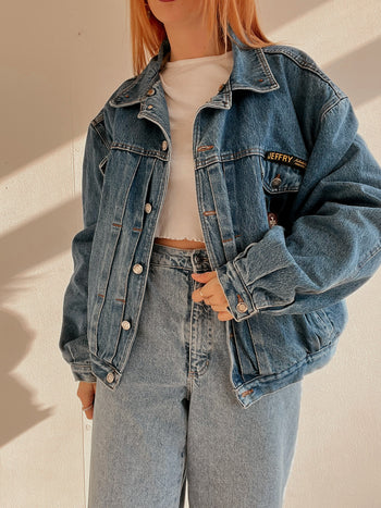 Veste en jeans vintage bleue intérieur mouton L