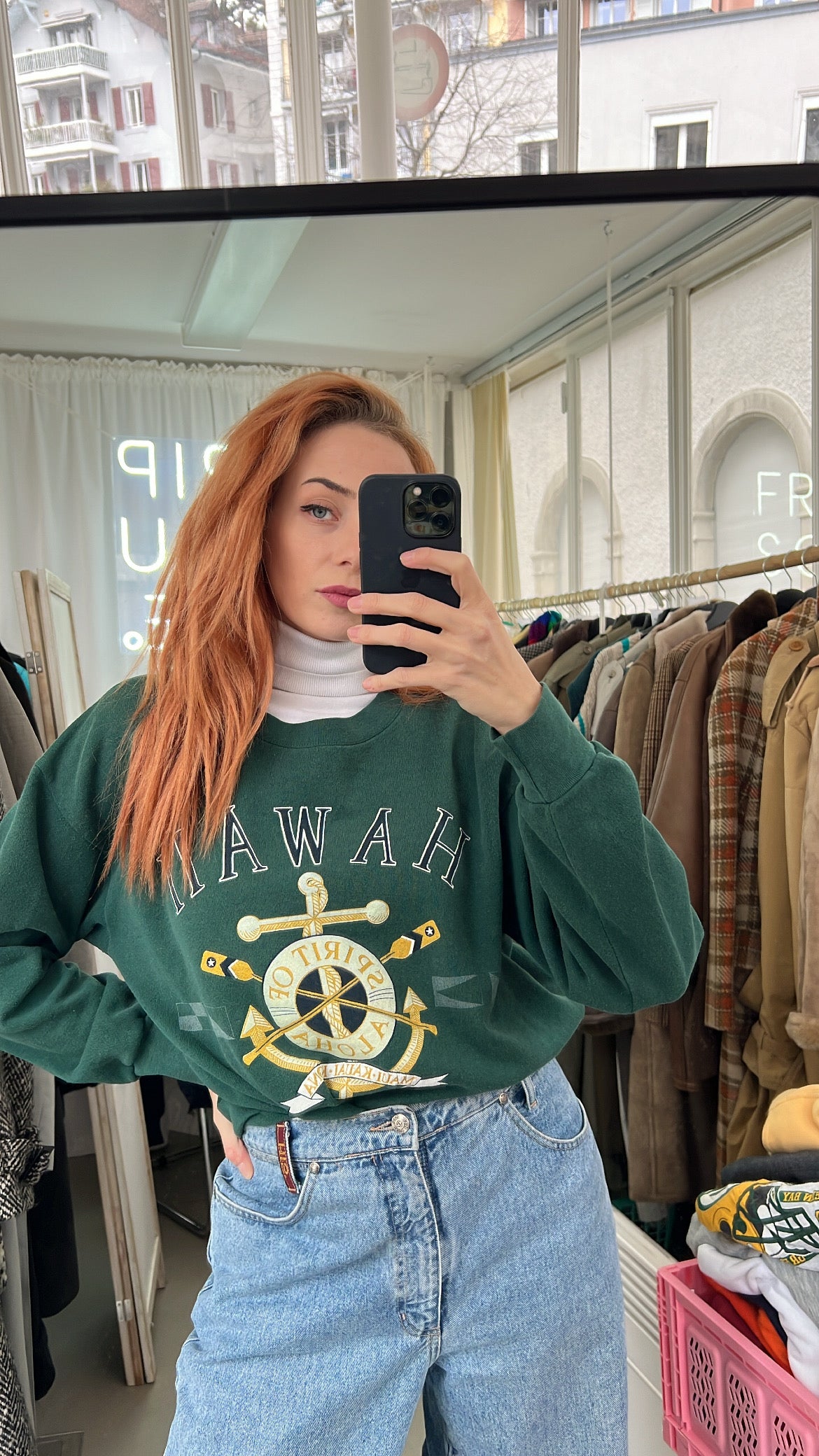 Pull vintage américain vert foncé S