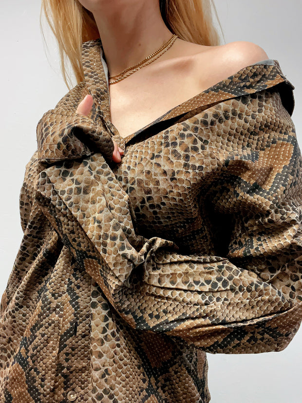 Chemise vintage brune à motifs serpent L