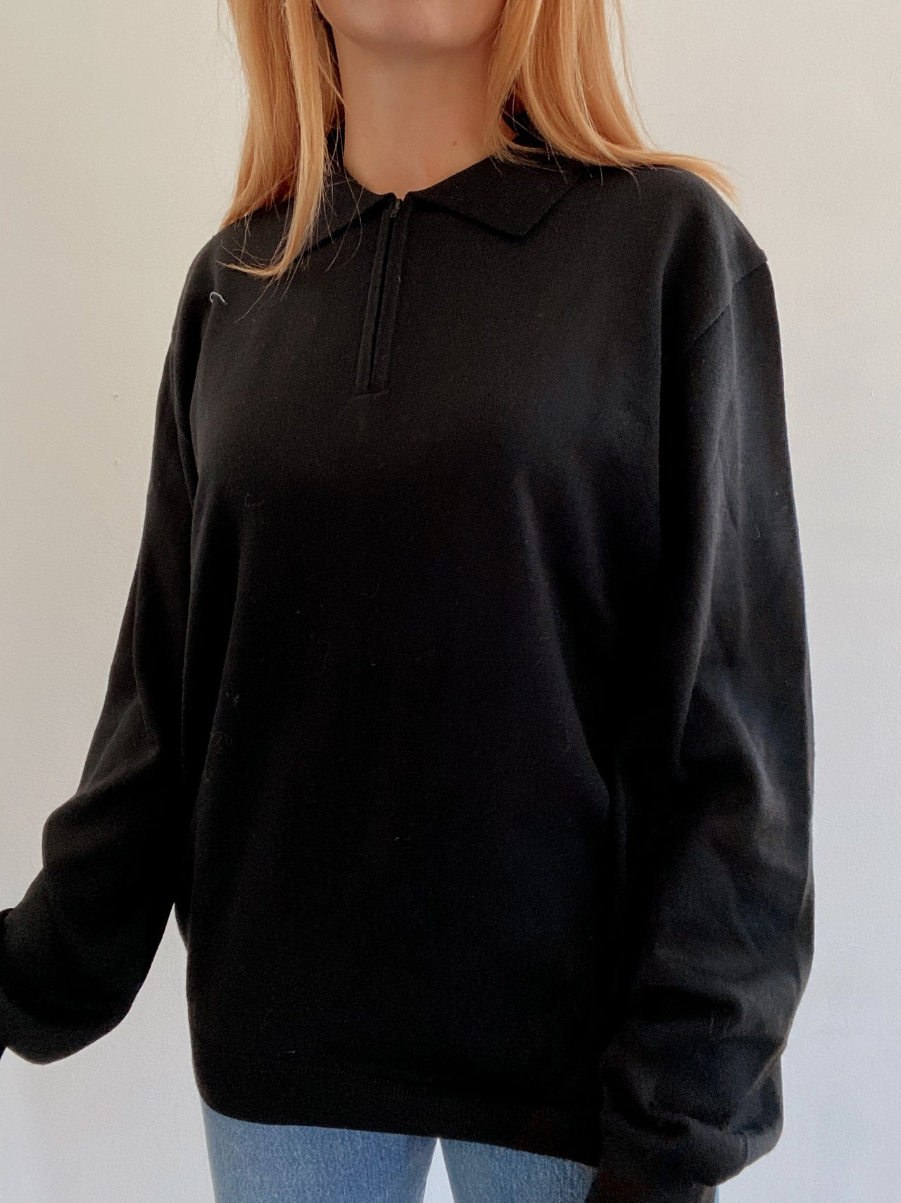 Pull vintage en laine noir XL