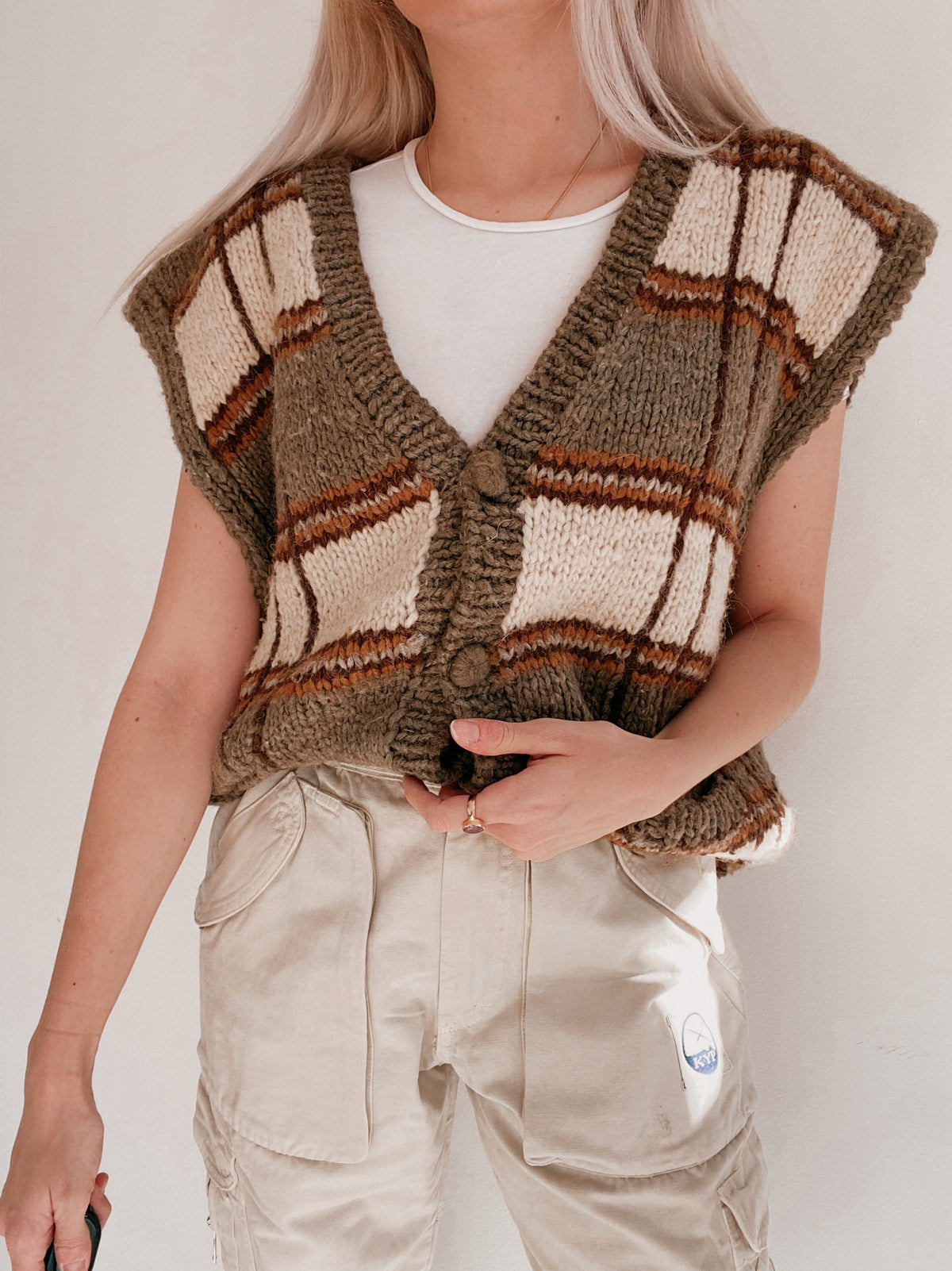 Gilet en laine brun et beige XXL