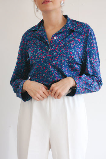 Chemise Vintage 80/90s bleue à fleurs S