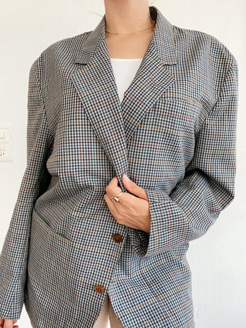 Veste Blazer oversize gris/bleu quadrillé L