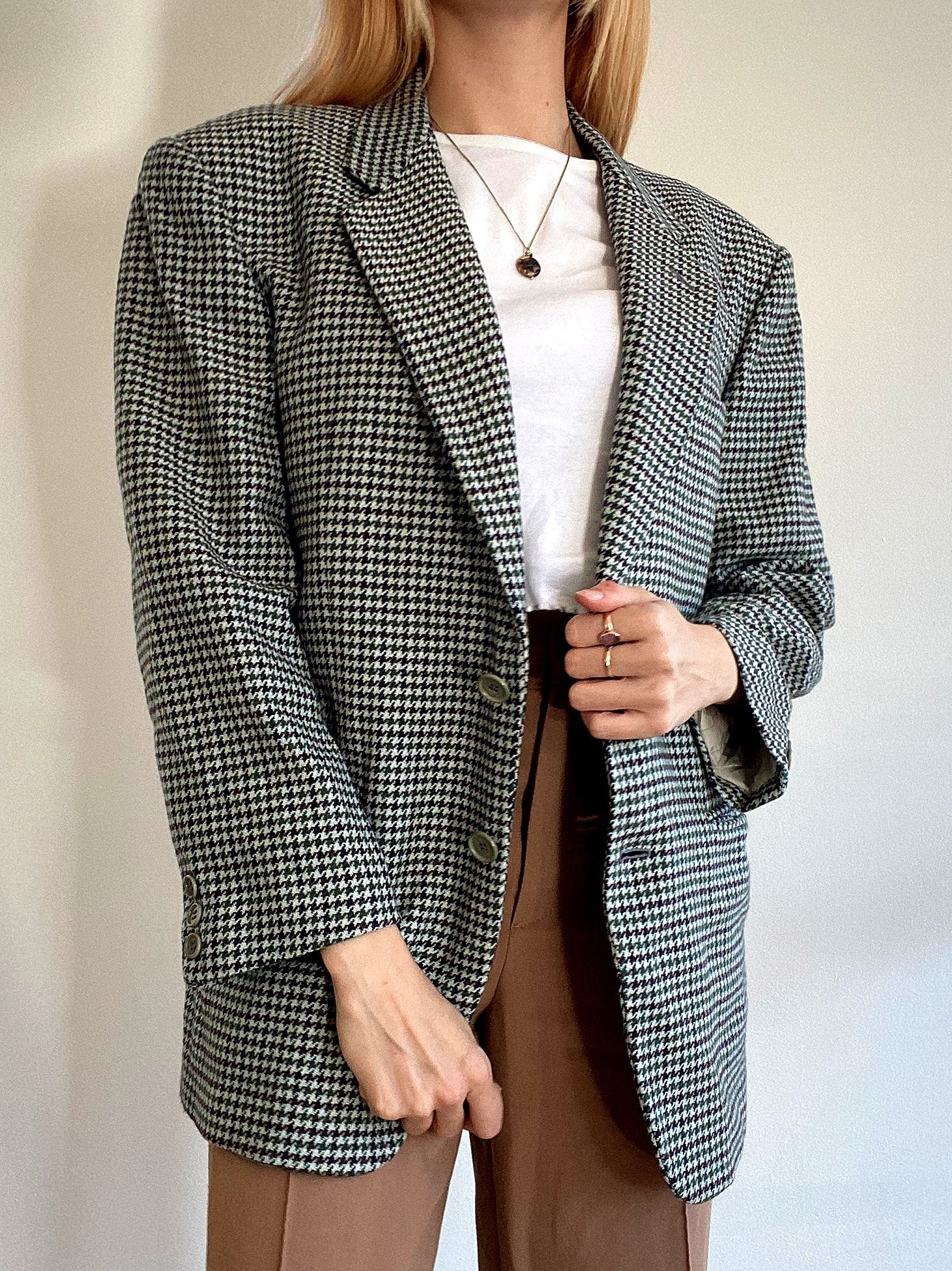Oversized Black and White Checked Blazer Jacket M/L