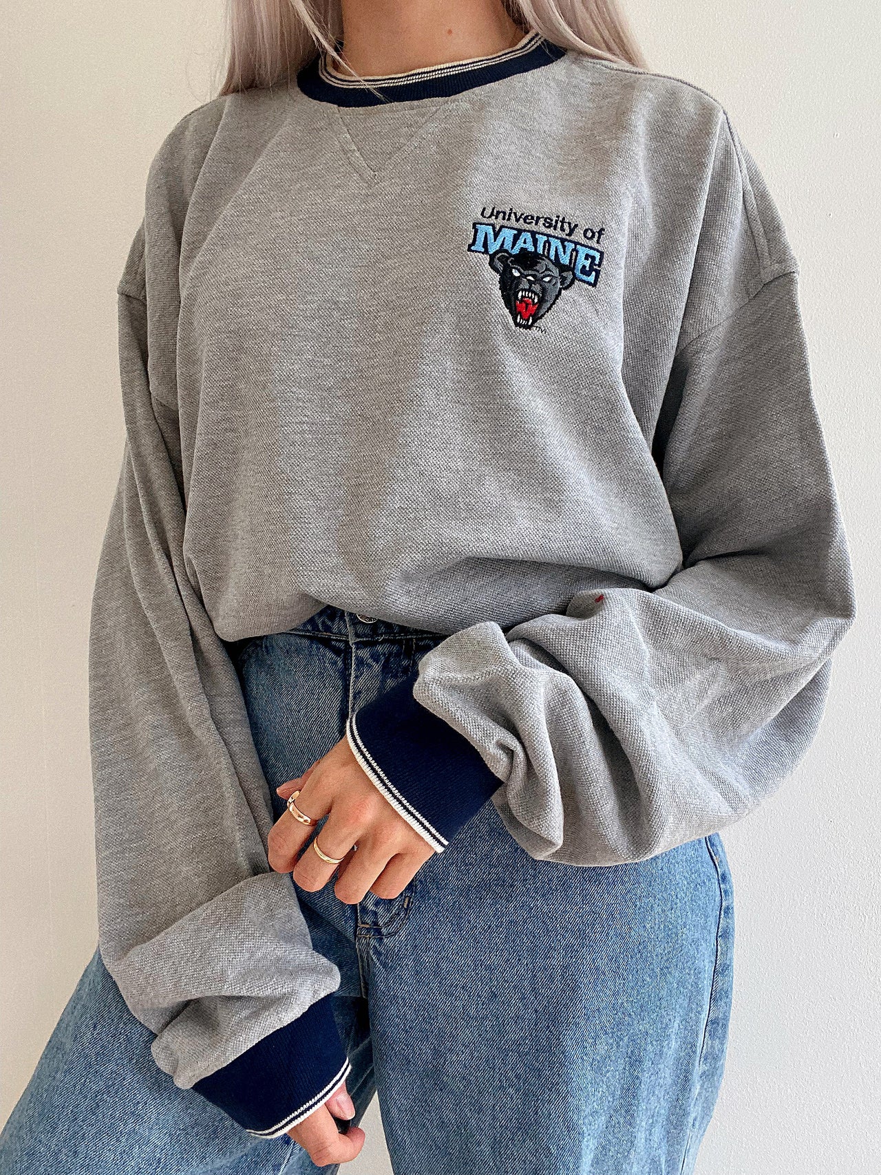 Pull gris brodé XXL