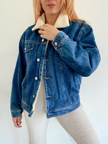 Veste en jeans vintage oversized intérieur mouton M