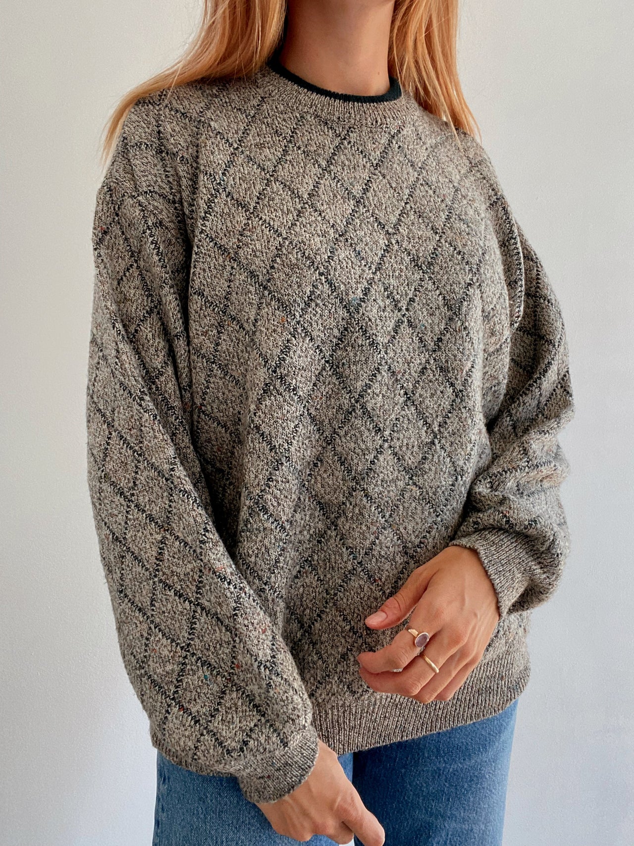 Pull vintage en laine beige M