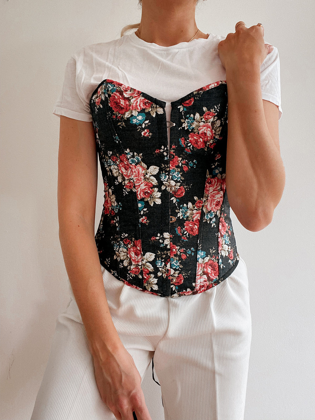 Corset/Lingerie noir à fleurs S