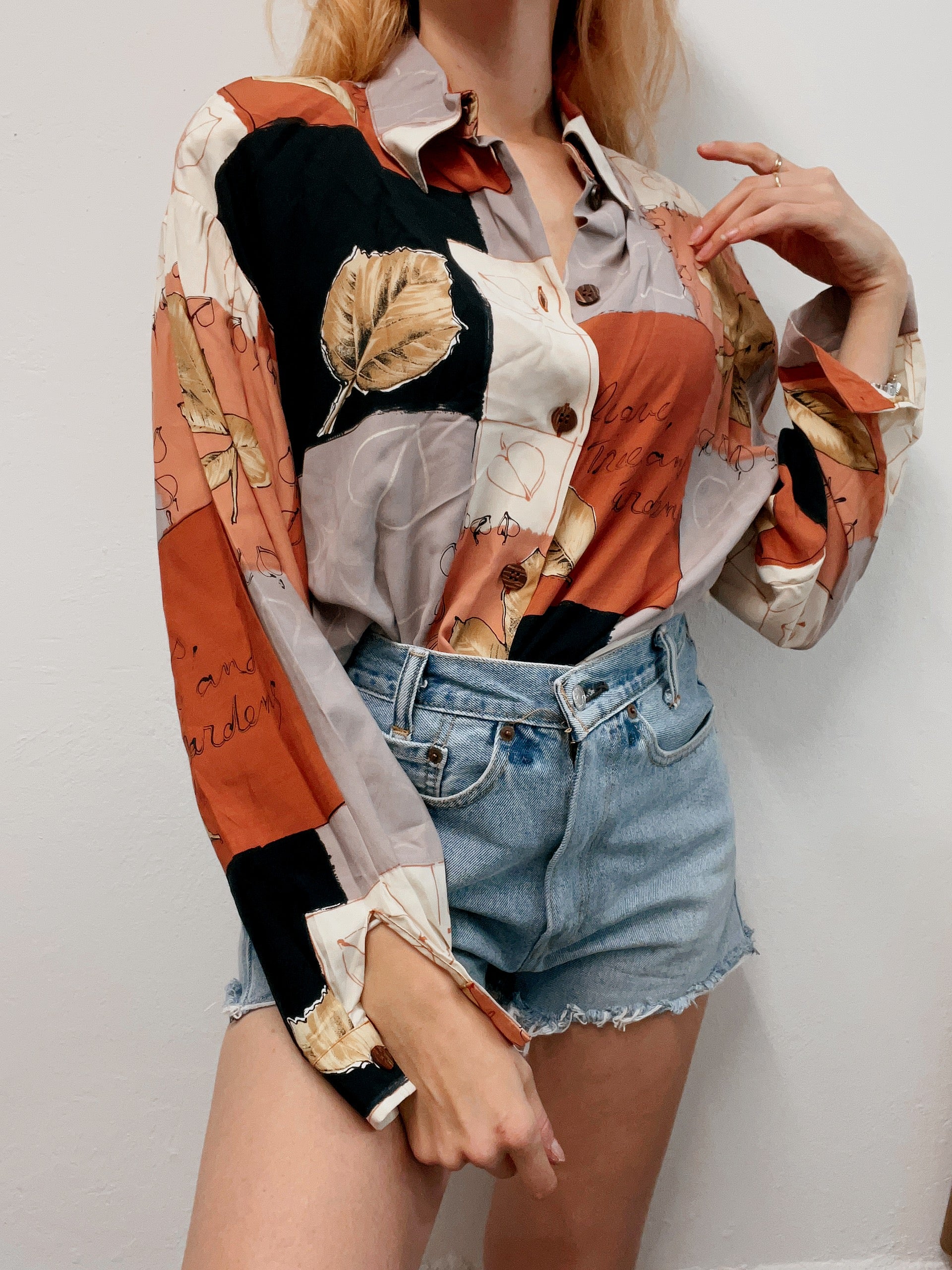 Chemise vintage 80’s 90’s terracotta à motifs