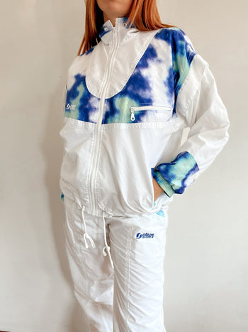 Ensemble tracksuit vintage jacket & jogging blanc et bleu S