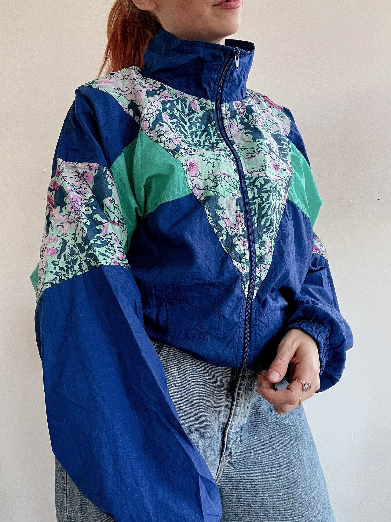 Veste de jogging vintage bleue et verte  XL