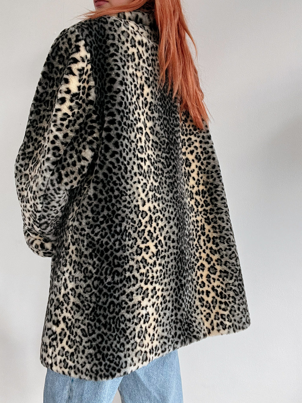 Vintage beige Leoparden-Kunstpelzmantel M/L