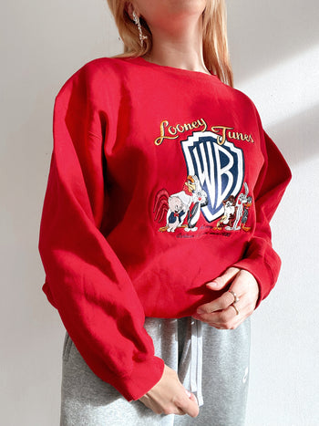 Pull vintage rouge Looney Tunes Brodé L