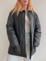 Veste vintage matelassée noire col beige XL