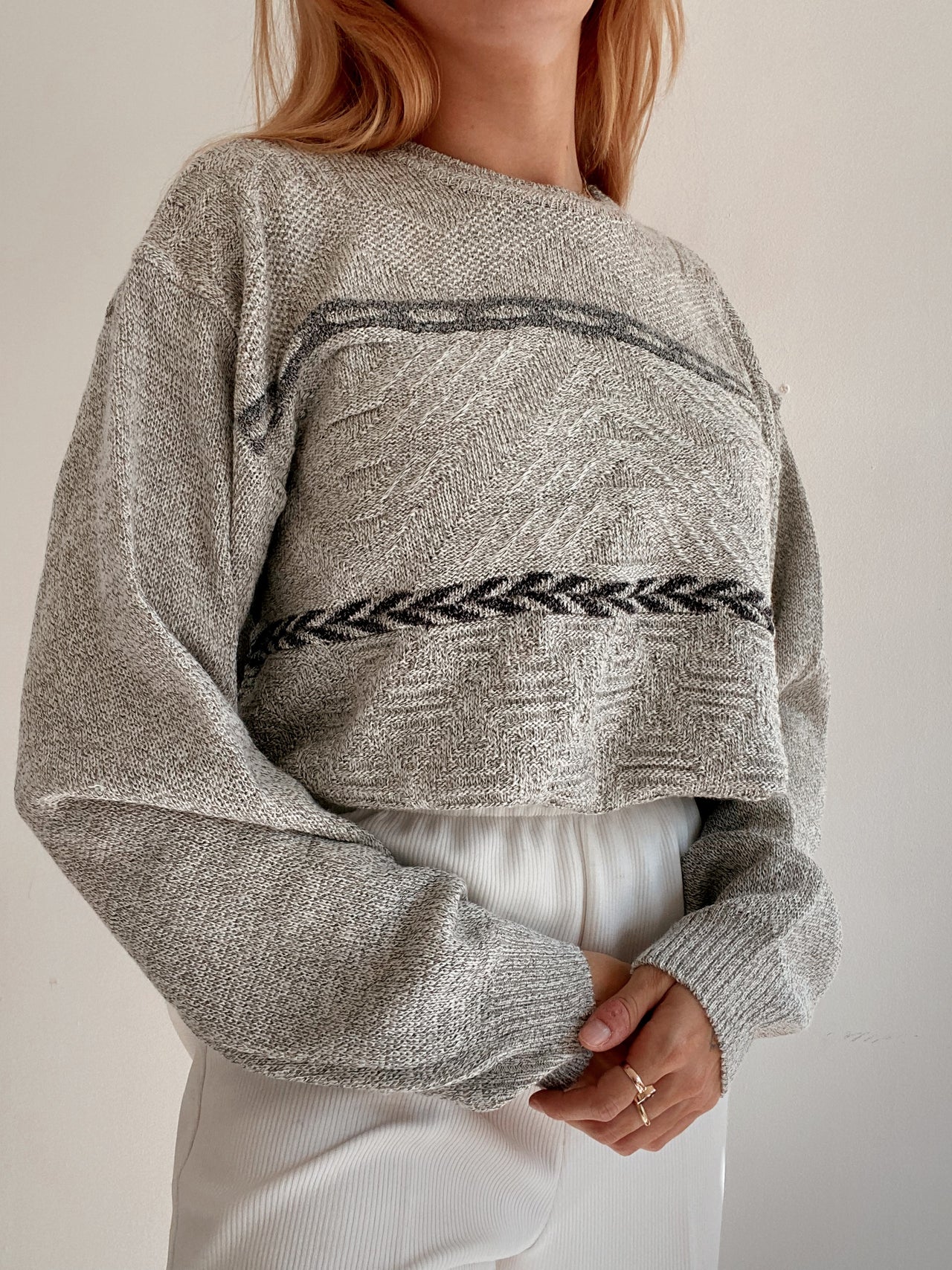 Pull vintage en laine gris clair  M/L