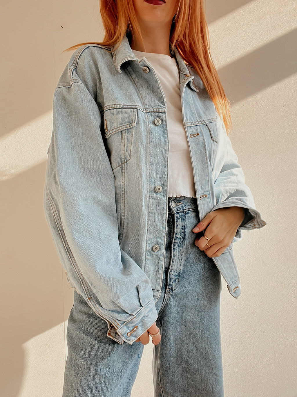 Veste en jeans vintage bleue très claire L