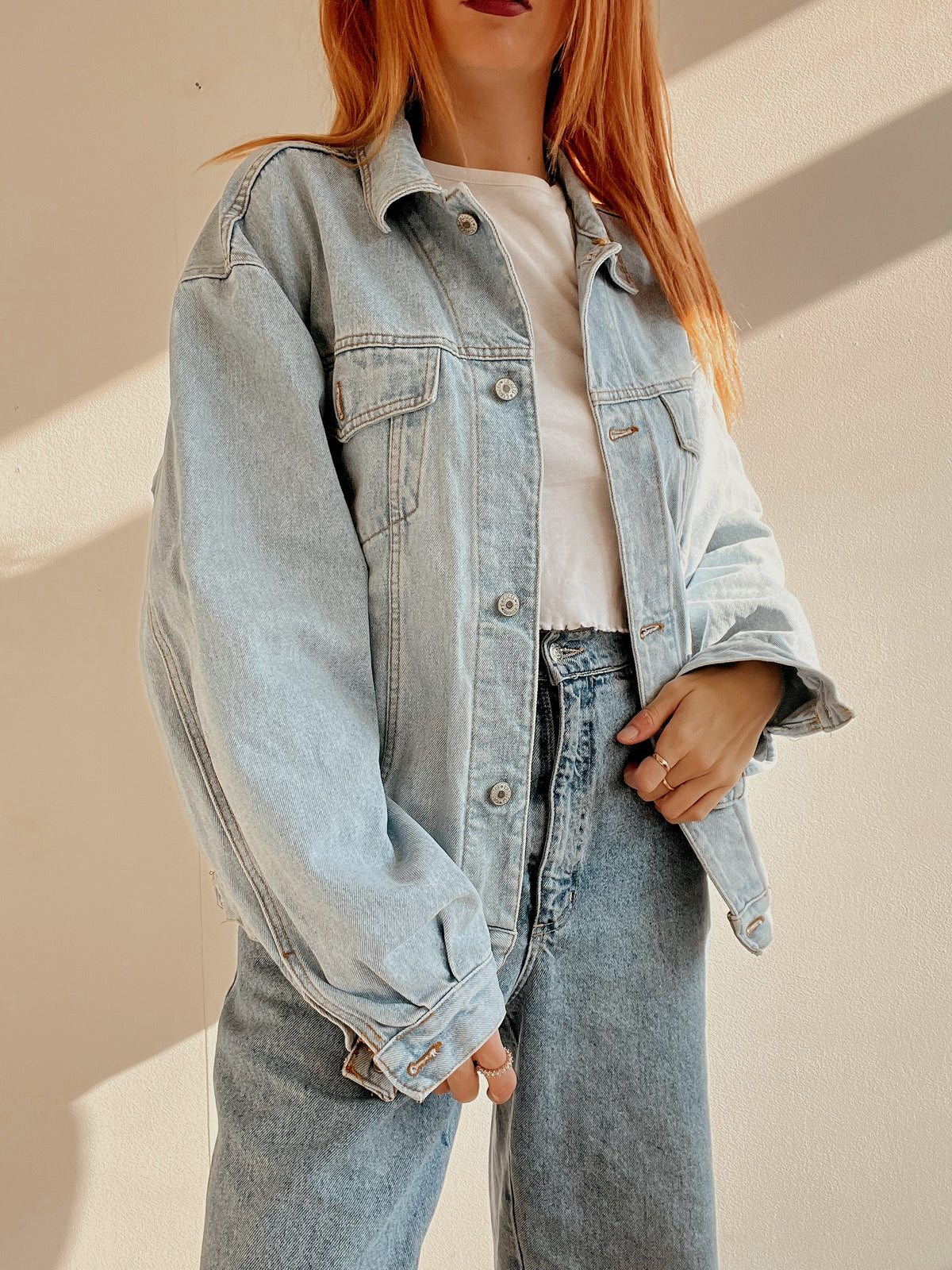 Veste en jeans vintage bleue très claire L