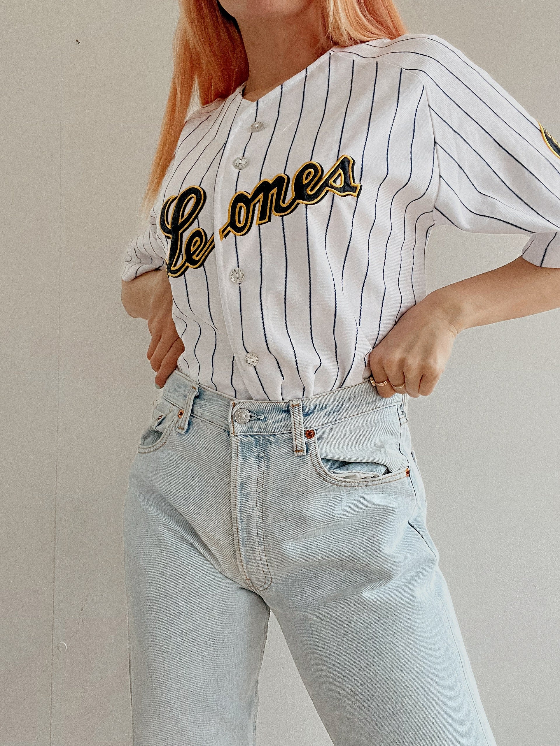 Weiß gestreiftes Baseballtrikot Leones S
