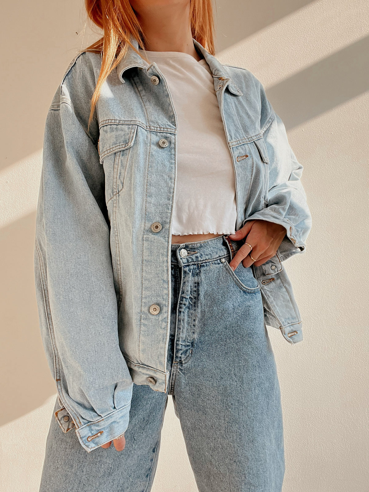 Veste en jeans vintage bleue très claire L