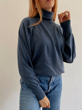 Pull vintage en maille bleu  M/L